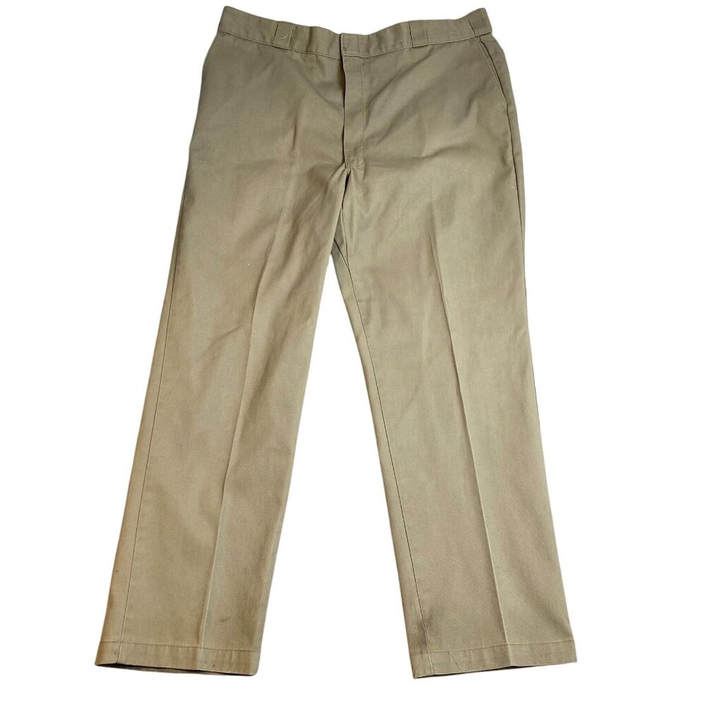 Dickies Men's Work Pants 41x29 Measured Flat Front Beige Durable Blend